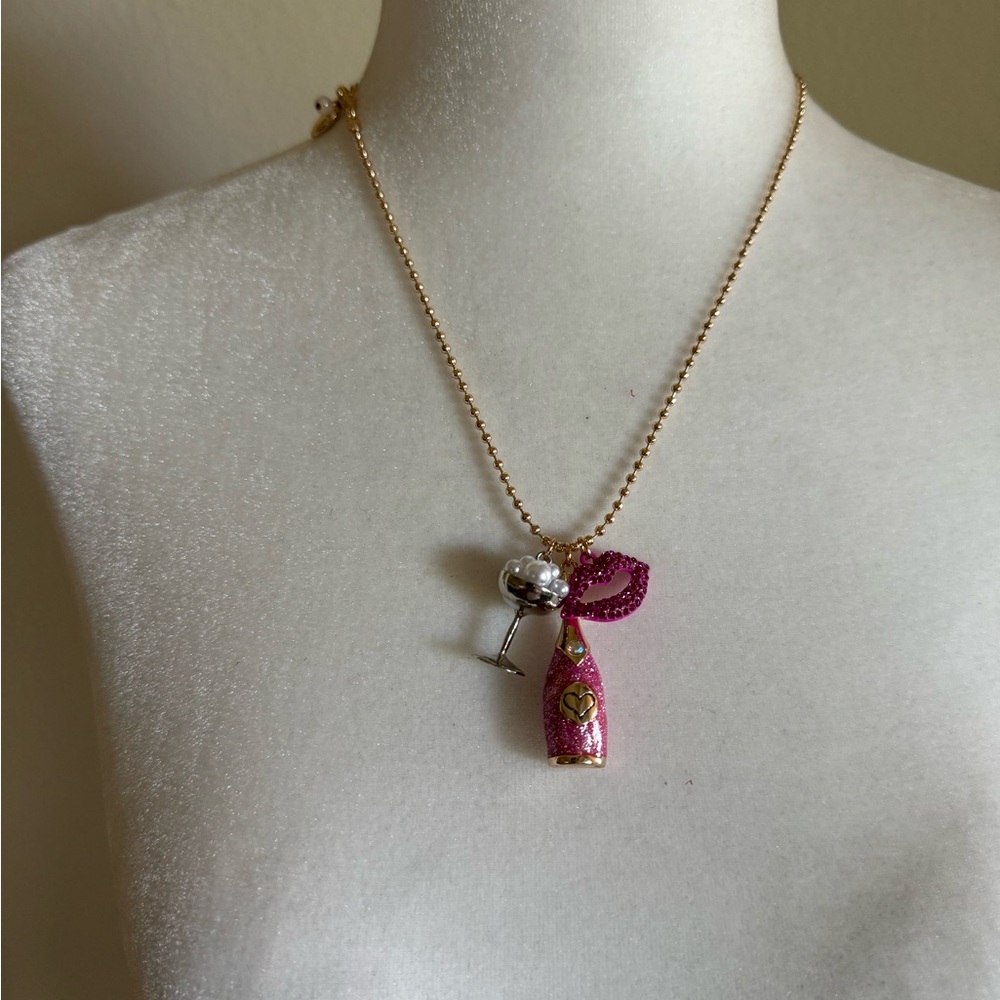 Betsey Jonhson Going All Out Champagne Charm Pendant Necklace